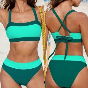 Cupshe Green and Blue Bikini Swimwear